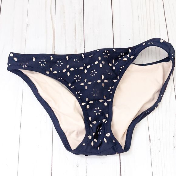 J Crew Scoop Laser Cut Eyelet Bikini Set Navy Blue NWT - Picture 3 of 9